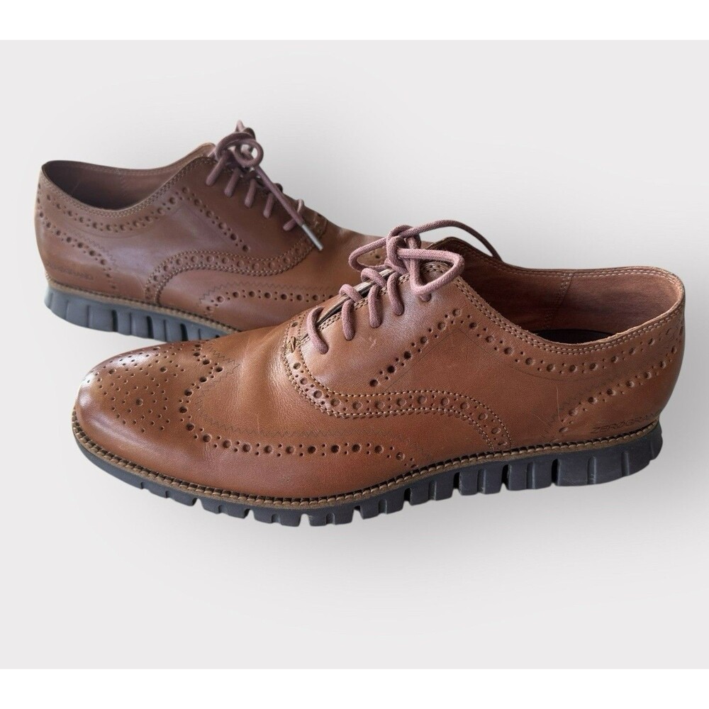 Cole Haan Brown ZeroGrand Leather Lace Up Wingtip Shoes Men’s Size 11.5 M - Picture 2 of 7
